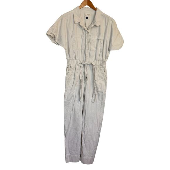 Universal‎ Thread Jumpsuit Women 8 Cream Denim 70s Retro Wide Leg Belted Chore - Picture 1 of 6